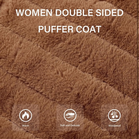 Camel Double Sided Faux Fur Puffer Jacket Hooded-Fur - Picture 5 of 6